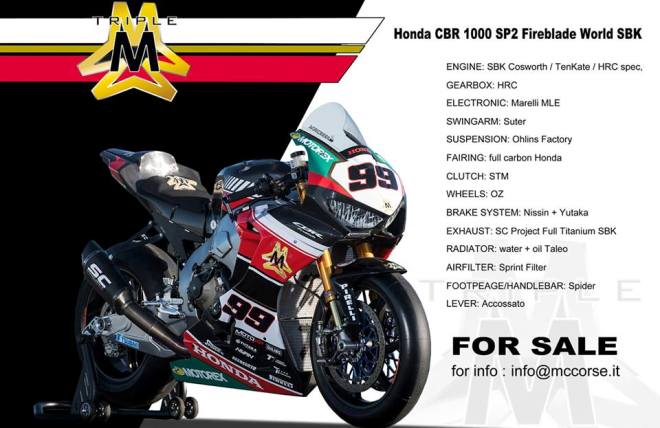 Superbike: il Triple M Racing team ha messo in vendita le sue CBR